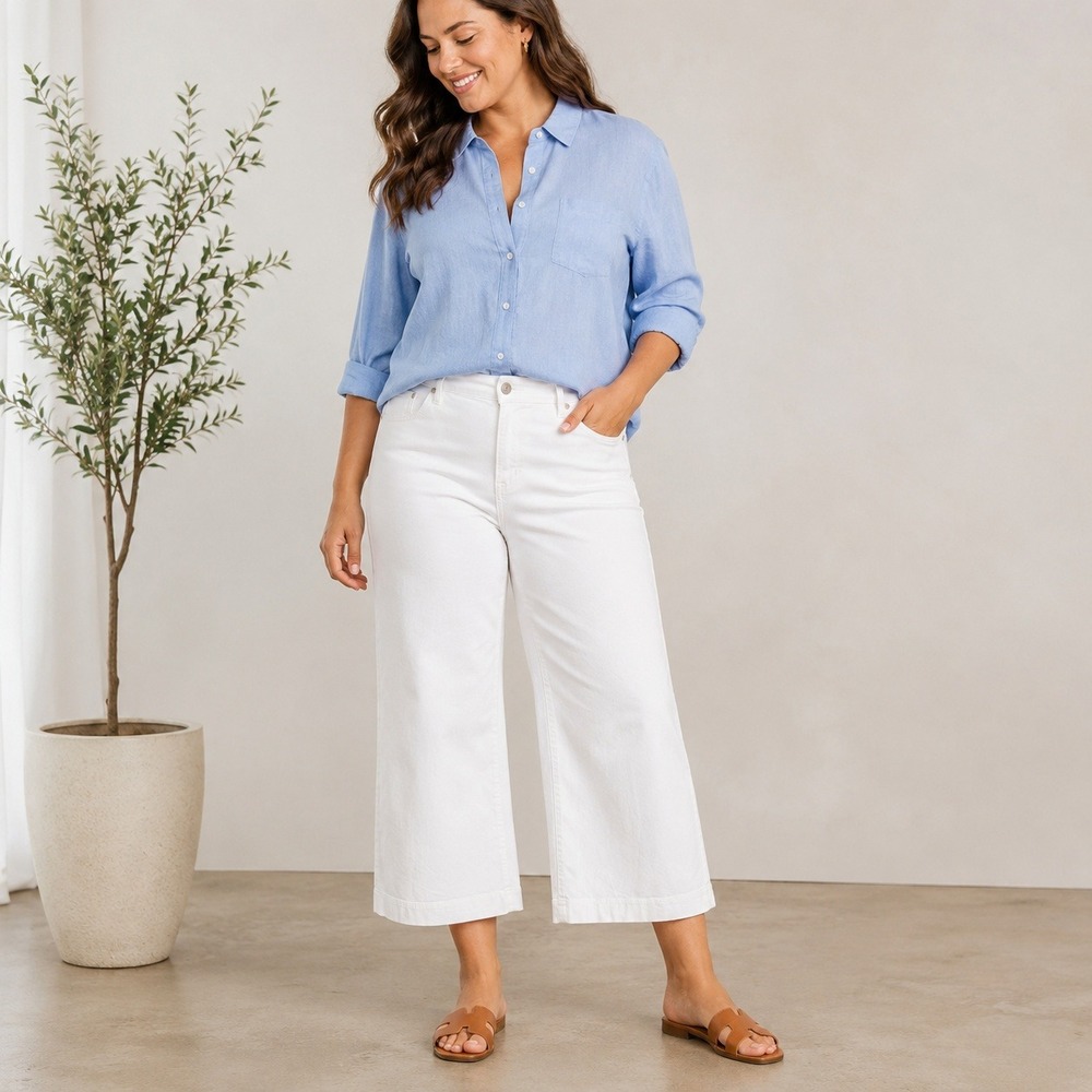 J. Jill Denim Womens 10 White Wide Leg Crop Jeans High Rise Stretch RN 97641